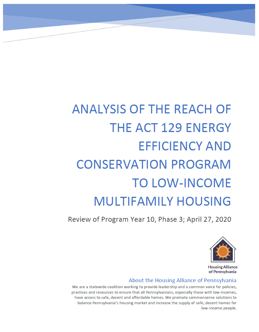 Report Cover: ANALYSIS OF THE REACH OF THE ACT 129 ENERGY EFFICIENCY AND CONSERVATION PROGRAM TO LOW-INCOME MULTIFAMILY HOUSING